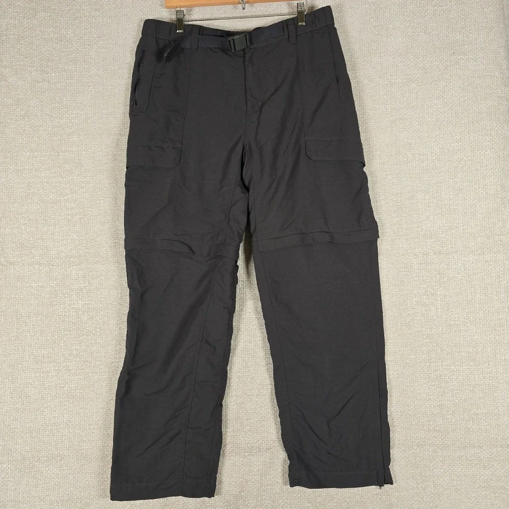 The North Face Mens Convertible Cargo Hiking Pants Gray Black Large 36x30 Belted
